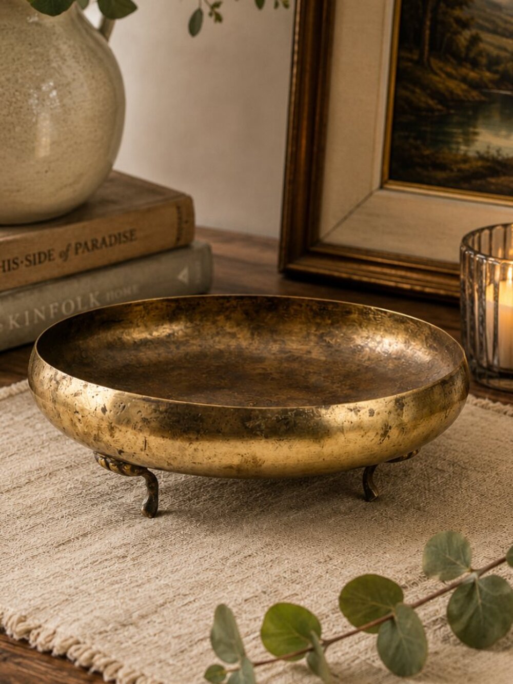 VTG Solid Brass Footed Centerpiece Bowl 9" Decorative Pedestal Fruit Bowl India